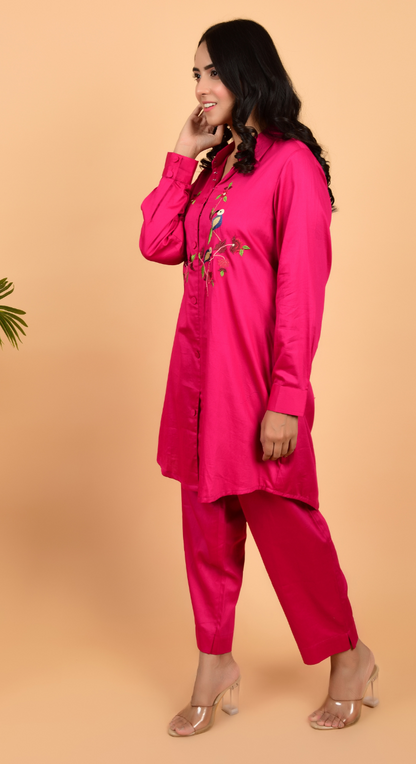 Magenta Pink Co-Ords With Machine Work