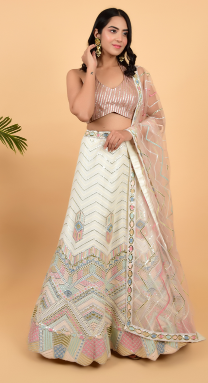 White Heavy Lehenga With Designer Blouse And Dupatta