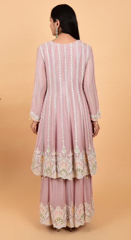 Baby Pink Hand Work Flaired Suit