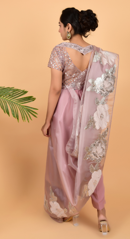Tissue Organza Pink Saree