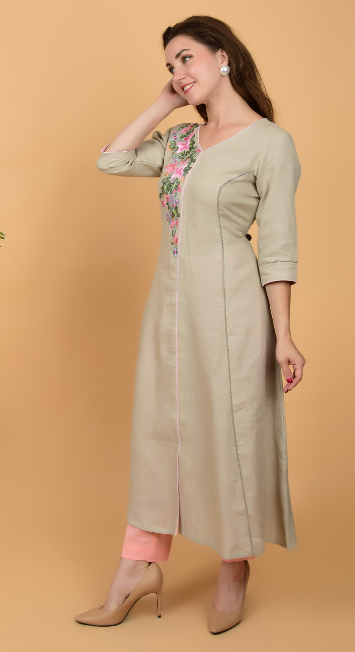 Grey Fancy linen hand work kurta