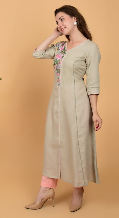 Grey Fancy linen hand work kurta