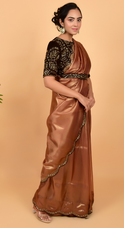 Shimmer Tissue Organza Saree With Velvet Blouse
