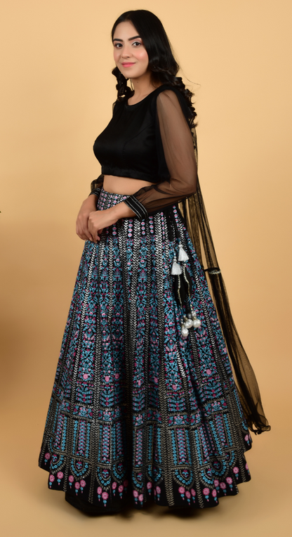Black Foil Printing Lehenga With Designer Blouse Media 1 of 6