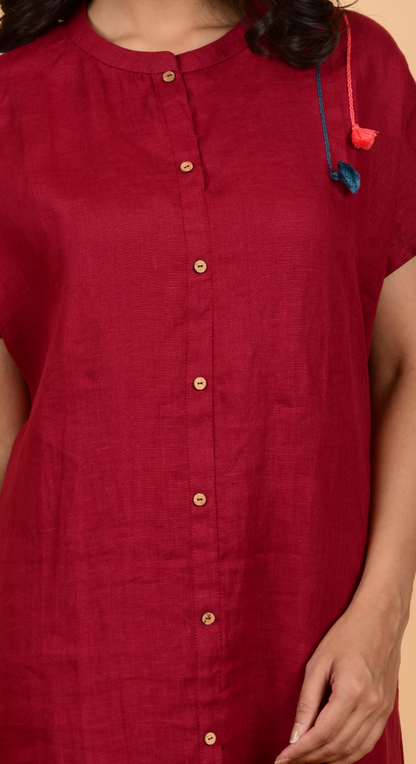 Maroon Linen Co-Ords With Hand Work