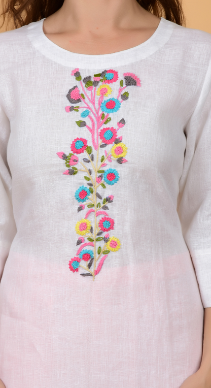 White Fancy Linen Hand Work Kurta