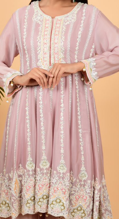 Baby Pink Hand Work Flaired Suit