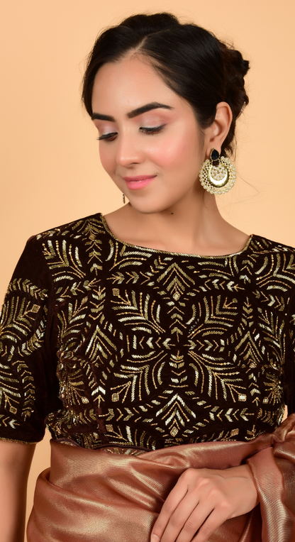 Shimmer Tissue Organza Saree With Velvet Blouse