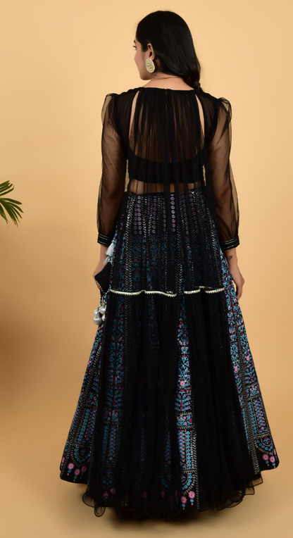 Black Foil Printing Lehenga With Designer Blouse Media 1 of 6