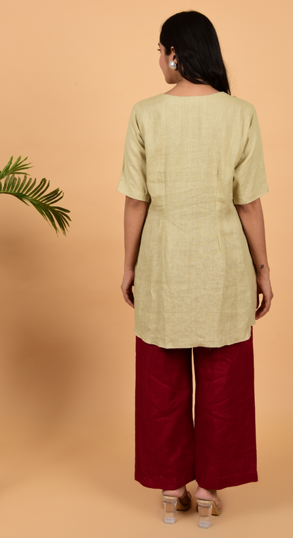 Linen Shirt With Hand Work Embroidery