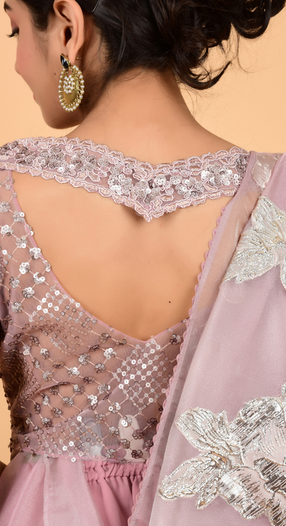 Tissue Organza Pink Saree