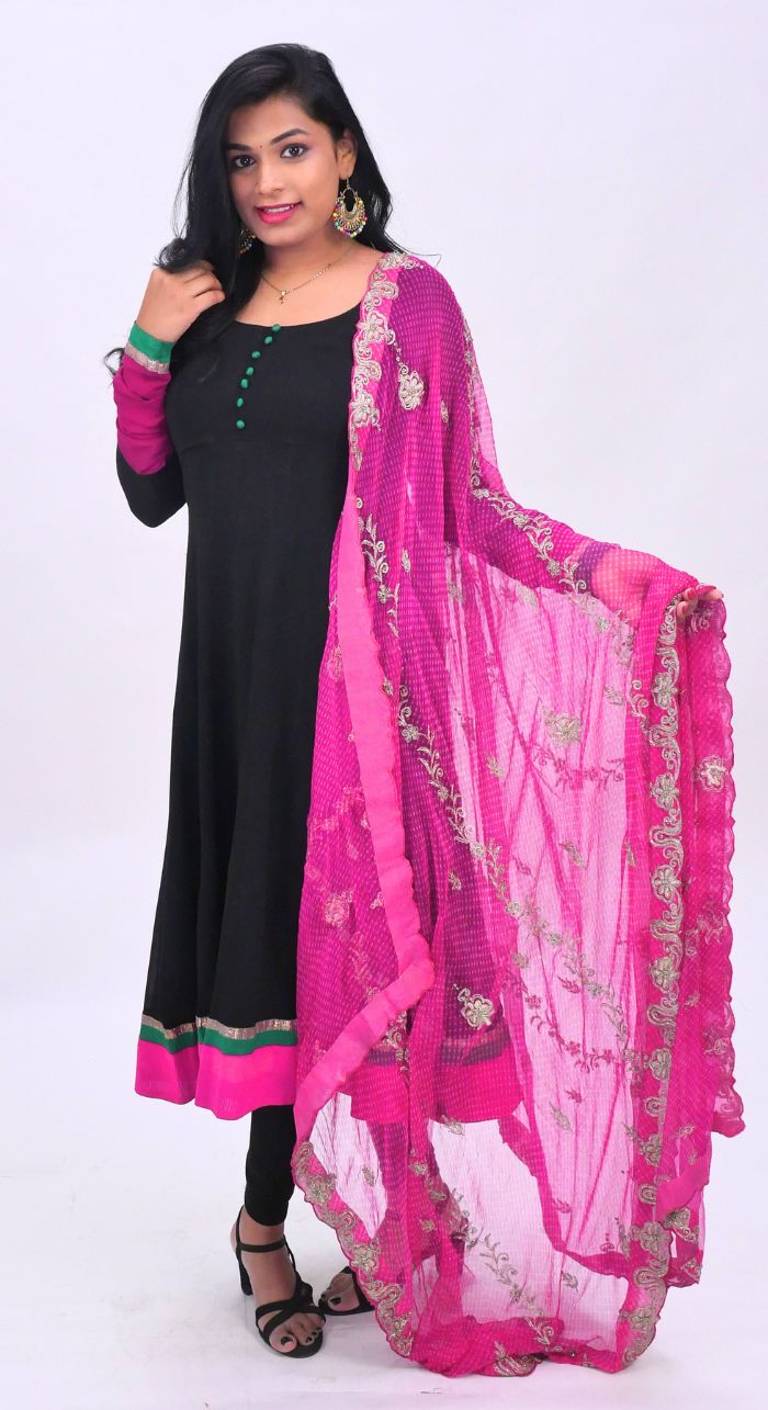 Black Banarasi Georgette Anarkali Suit With Georgette Hand Work Dupatta