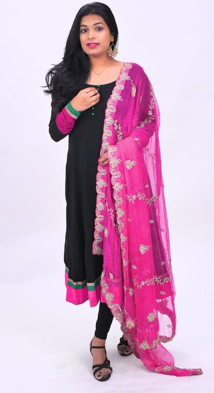 Black Banarasi Georgette Anarkali Suit With Georgette Hand Work Dupatta