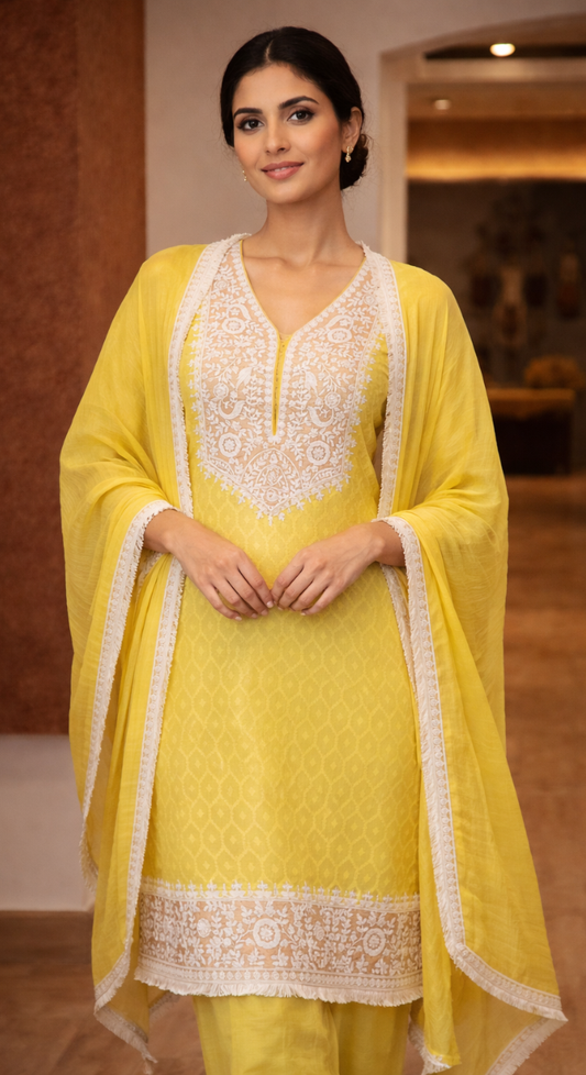 Sunehri Aura Semi-Stitched Chanderi Cotton Suit
