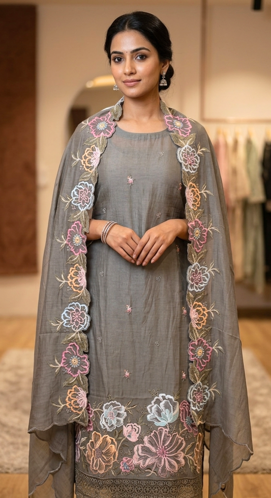 Meher Chanderi Semi-Stitched Cotton Suit