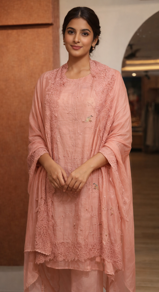 Ethereal Blush Semi - Stitched Cotton Suit