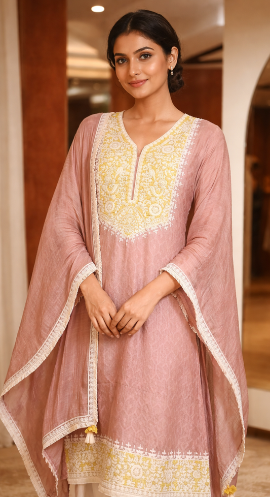 Ethereal Sunehra Chanderi Semi - Stitched Cotton Suit