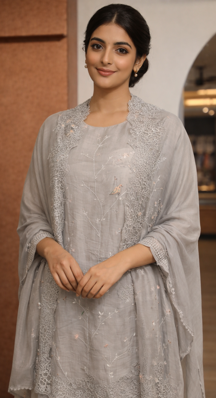 Ethereal Blush Semi - Stitched Cotton Suit