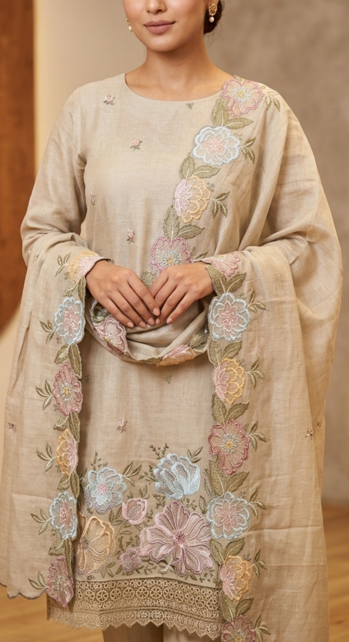Meher Chanderi Semi-Stitched Cotton Suit