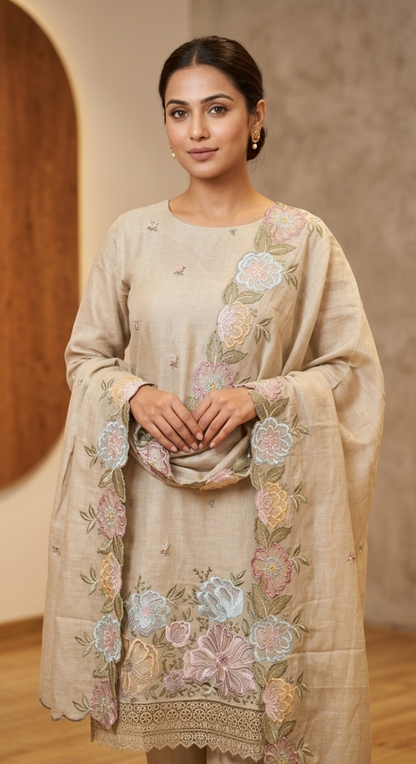 Meher Chanderi Semi-Stitched Cotton Suit
