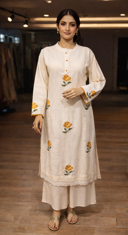 Eira Bloom White Kurti Palazzo
