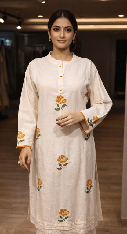 Eira Bloom White Kurti Palazzo