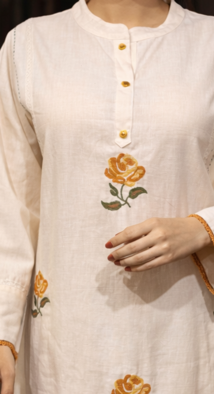 Eira Bloom White Kurti Palazzo