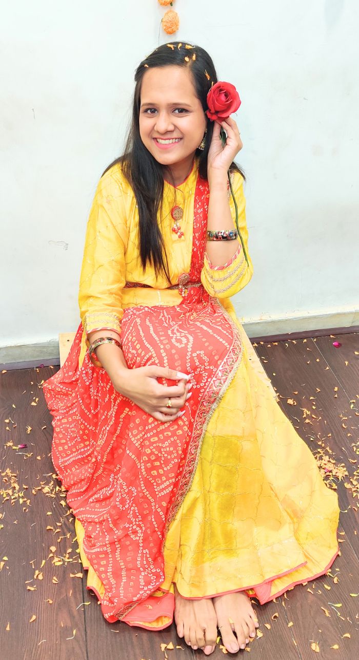 Yellow Chanderi Silk Machine Work Anarkali With Bandhej Dupatta