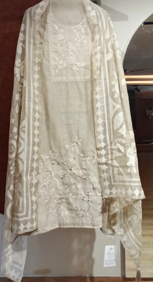 Nazakat Aura Chanderi Semi - Stitch Cotton Fabric