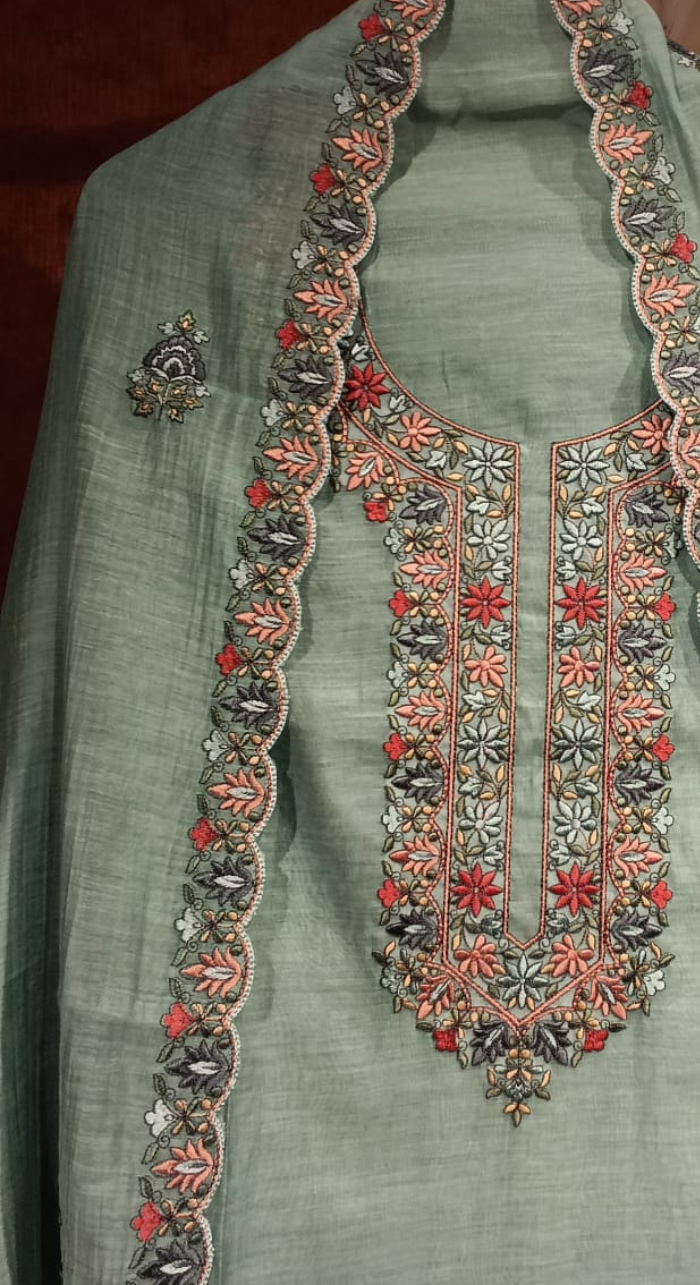 Emerald Heirloom Chanderi Semi - Stitched Cotton Suit