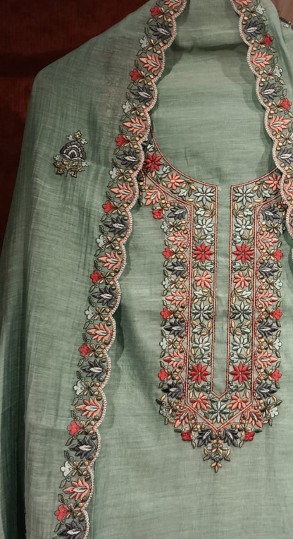 Emerald Heirloom Chanderi Semi - Stitched Cotton Suit