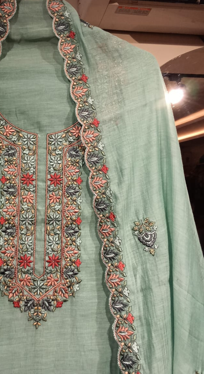 Emerald Heirloom Chanderi Semi - Stitched Cotton Suit