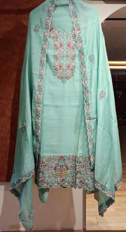 Emerald Heirloom Chanderi Semi - Stitched Cotton Suit