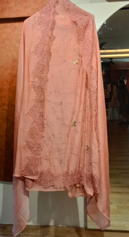 Ethereal Blush Semi - Stitched Cotton Suit