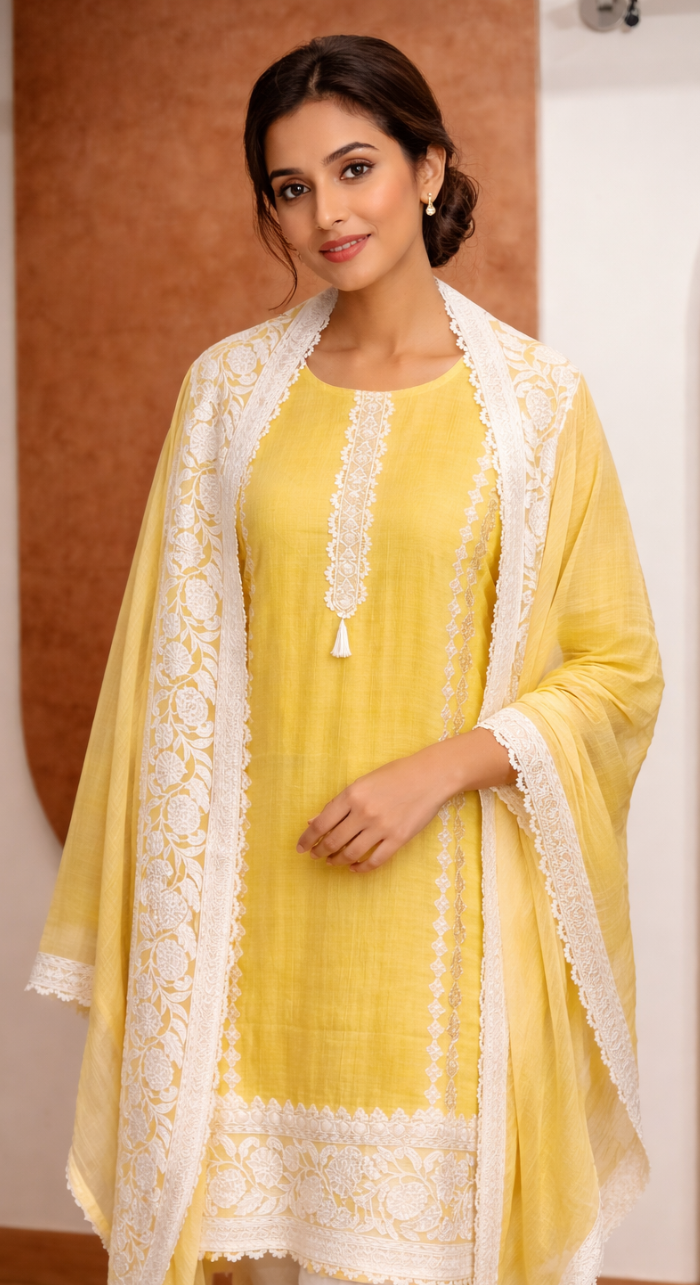 Raag Basanti Semi-Stitched Cotton Suit