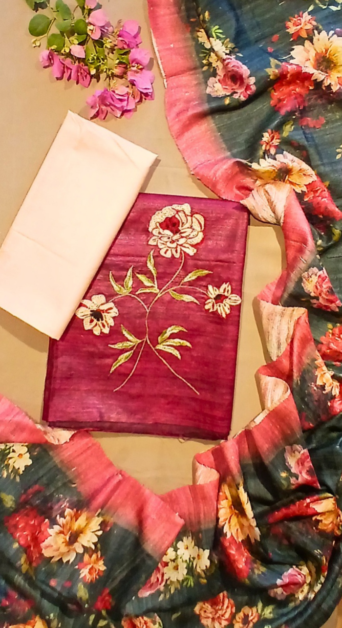 Kanak Pushp Tasar Silk Unstitched Suit