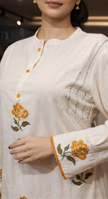 Eira Bloom White Kurti Palazzo