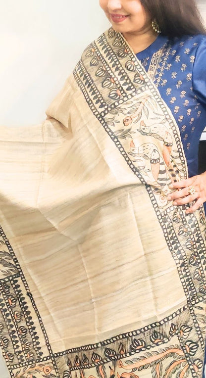 Tessar Silk Madhubani Hand Painted Designer Dupatta