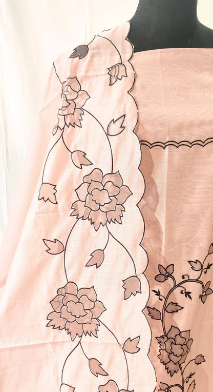 Cream Chanderi Silk Machine Work Suit 