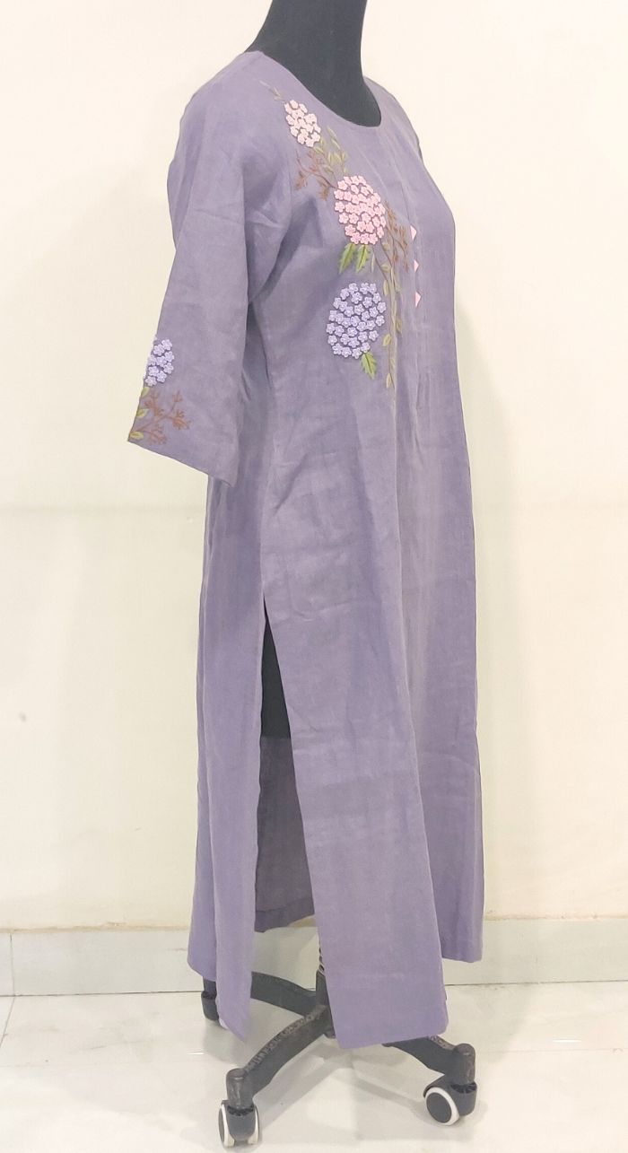 Purple Fancy Linen Hand Work Kurta 