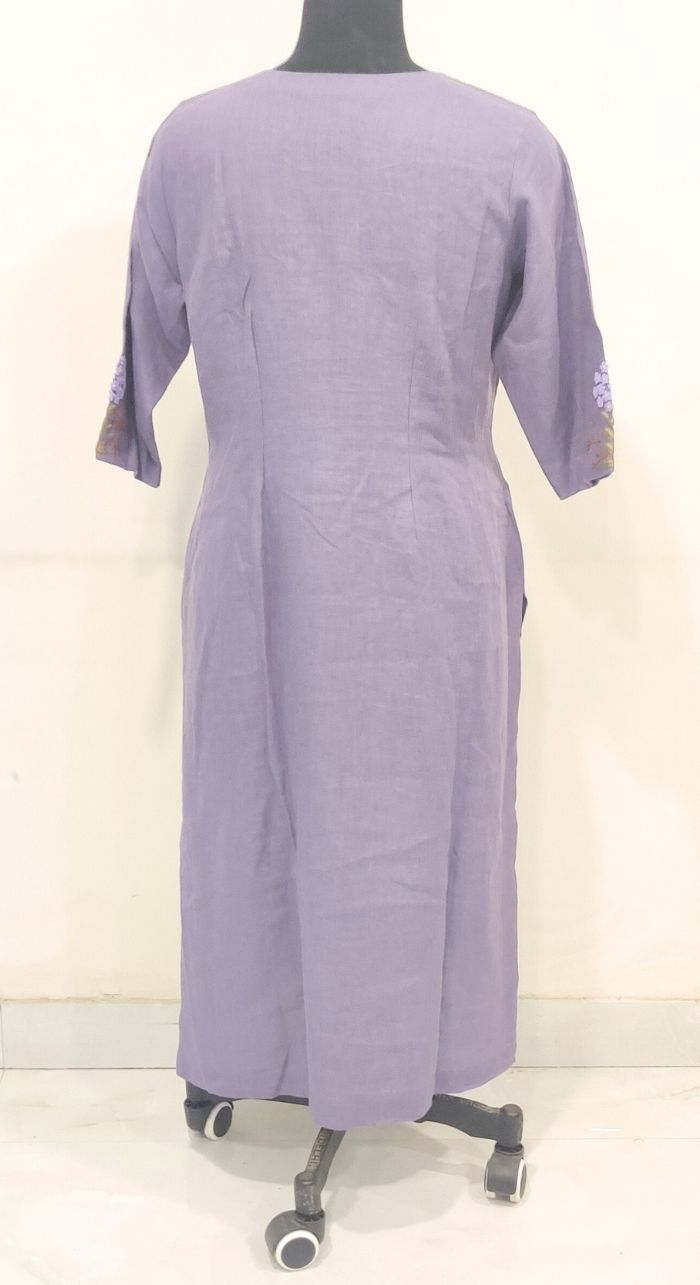 Purple Fancy Linen Hand Work Kurta 