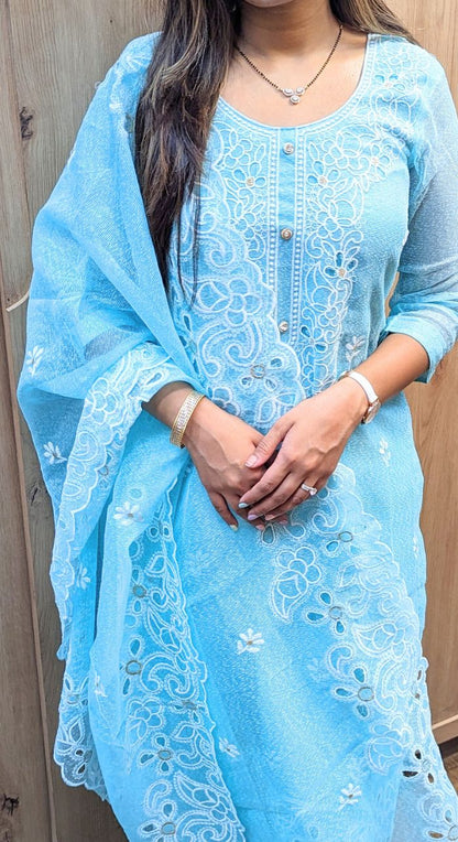 Sky Blue Kota Cheque Suit
