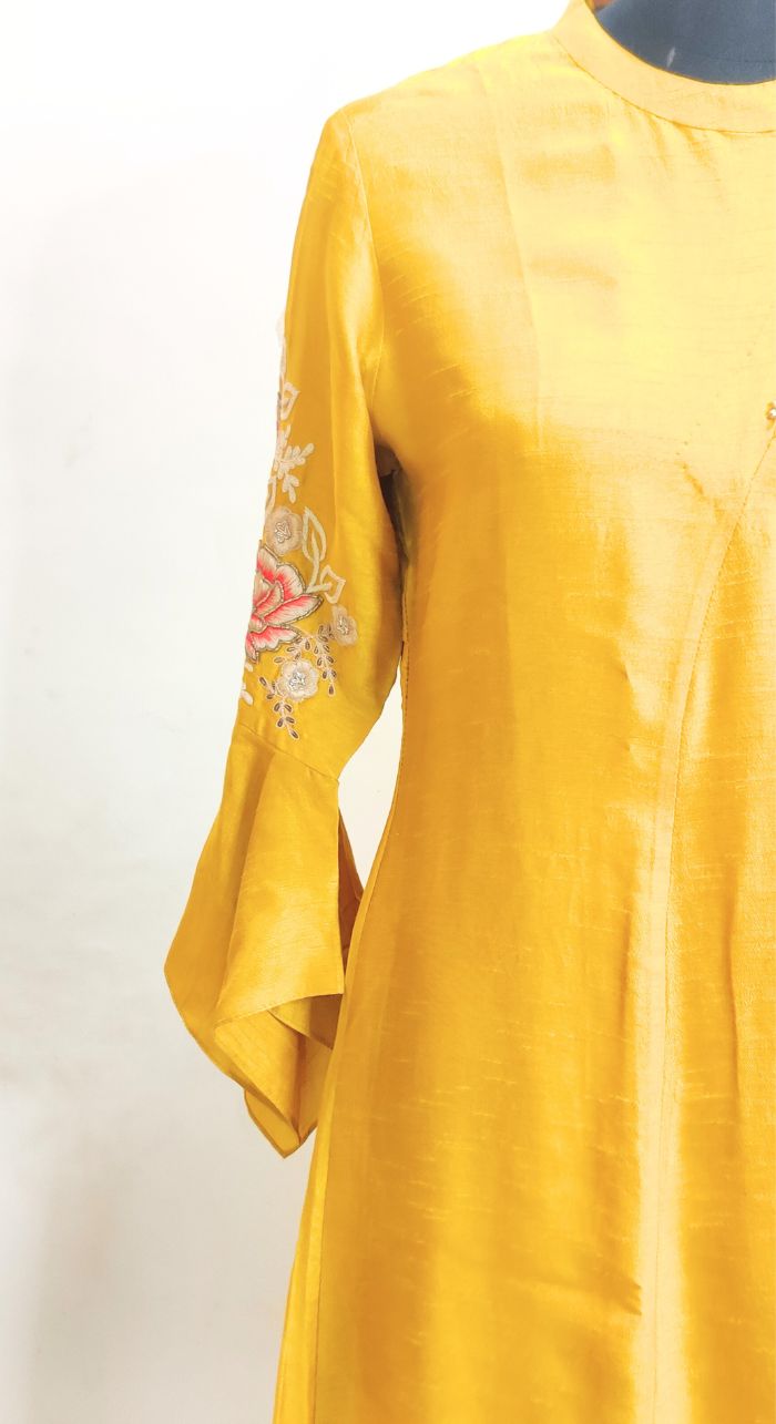 Silk Kurta With Designer Sleeves & Neck