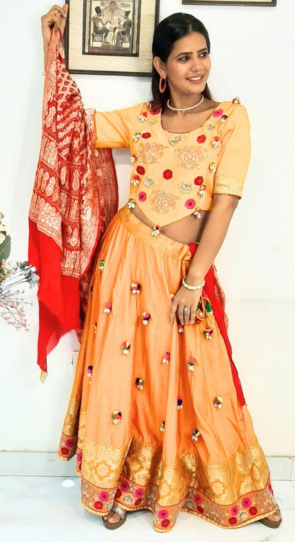 Mustard Silk Lehenga With Bandhej Dupatta