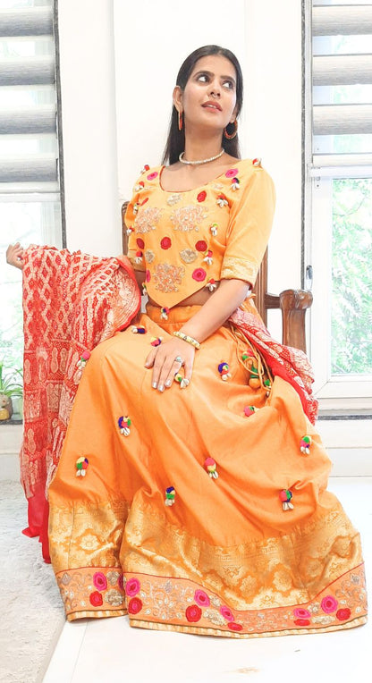 Mustard Silk Lehenga With Bandhej Dupatta