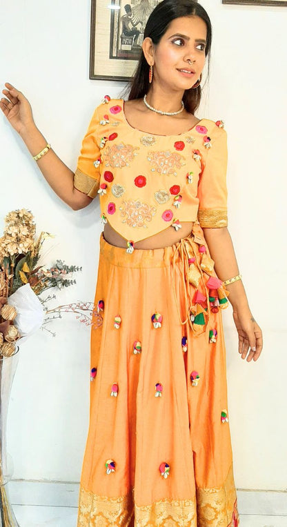Mustard Silk Lehenga With Bandhej Dupatta