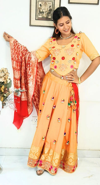 Mustard Silk Lehenga With Bandhej Dupatta