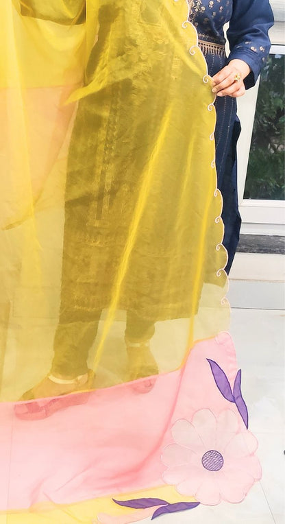 Yellow Organza Scalping Dupatta