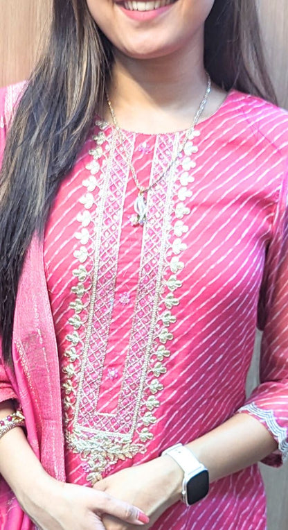 Pink Gota Patti Leheriya With Banarasi Dupatta