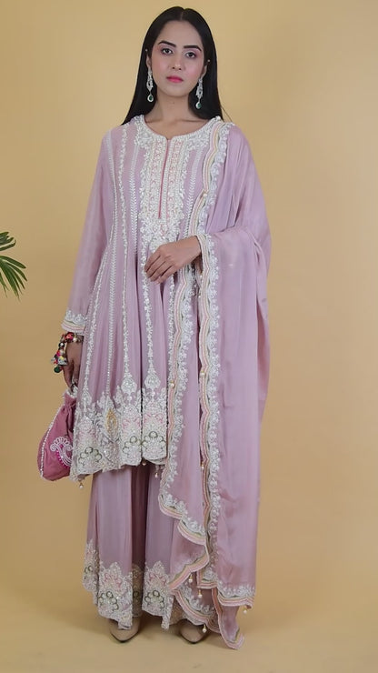 Onion Pink Hand Work Flaired Suit